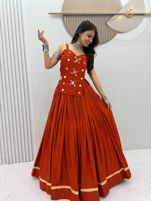 Navratri lehenga rust orange cotton with gota hem trim and kodi blouse
