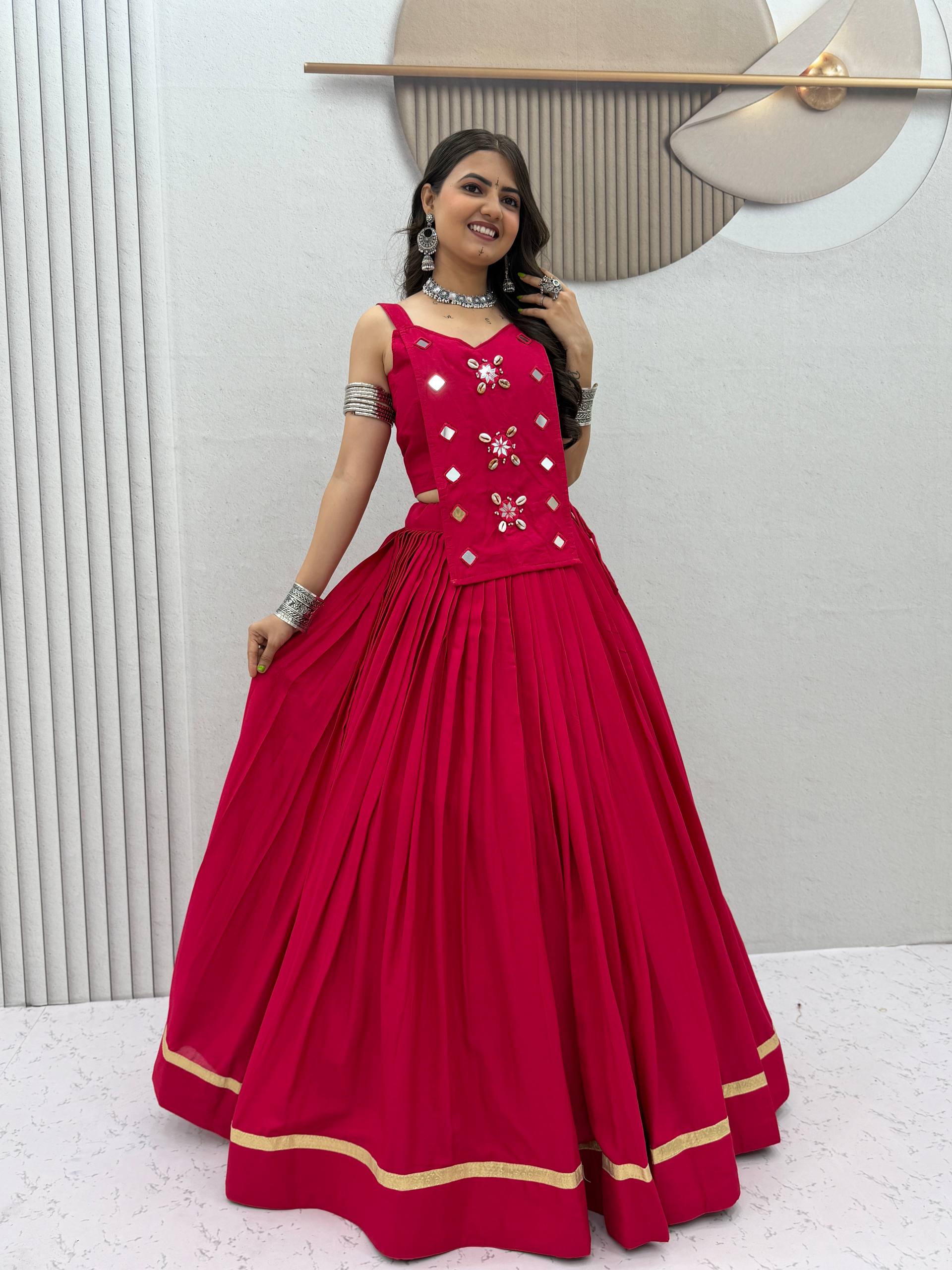 Navratri lehenga rani pink cotton with gota hem trim and kodi blouse

