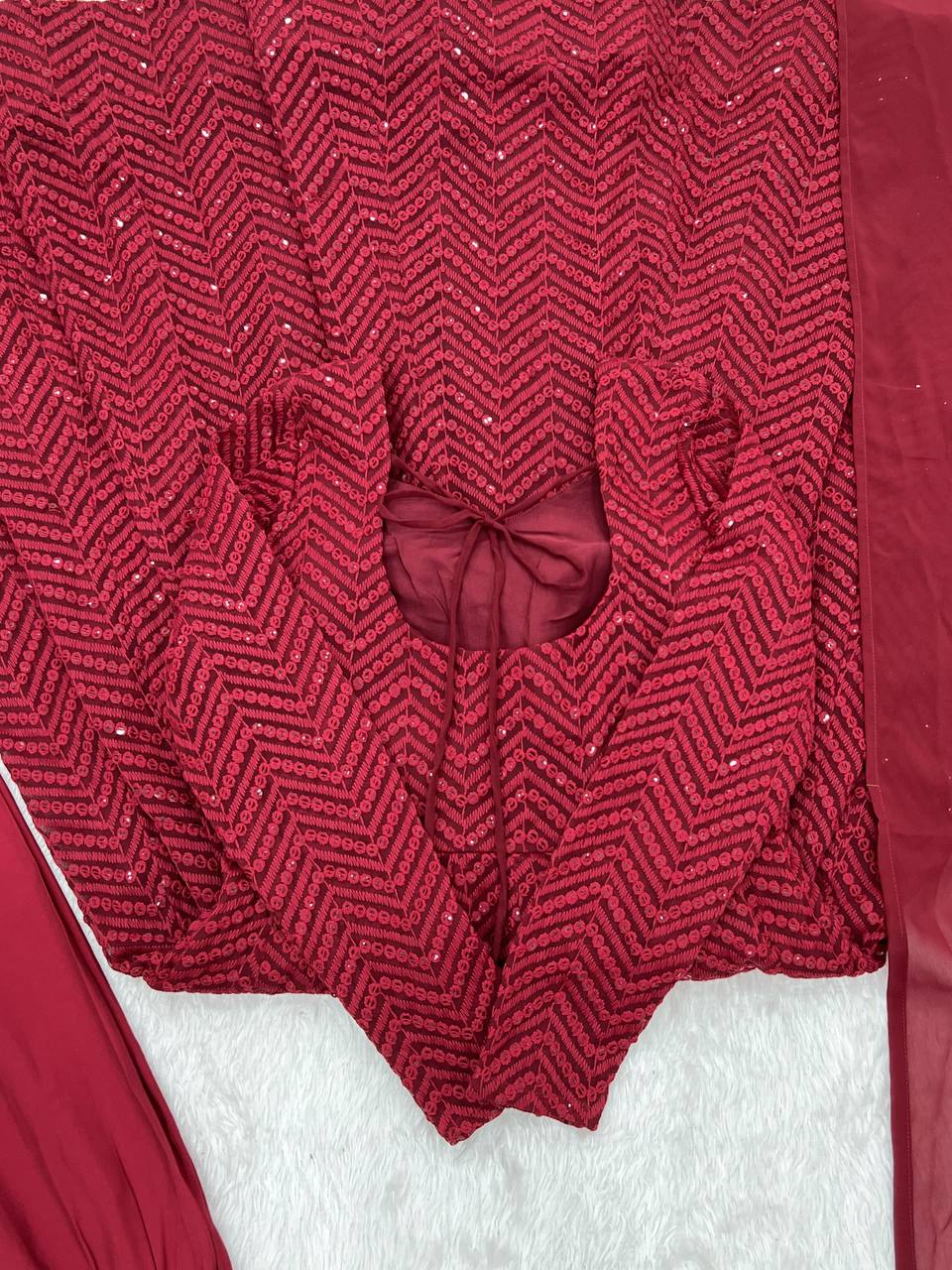 Maroon Georgette Lukhnowi Sequence Work Anarkali Salwar Suit