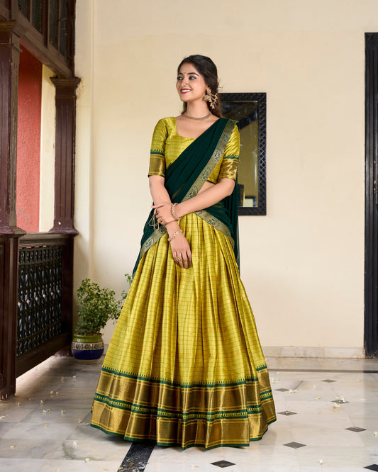 Parrot Color Cotton Silk Weaving Work With Paithani Concept Lehenga