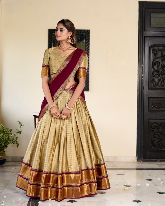 Chikoo Color Cotton Silk Weaving Work With Paithani Concept Lehenga