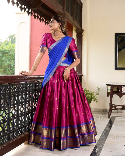 Pink Color Cotton Silk Weaving Work With Paithani Concept Lehenga