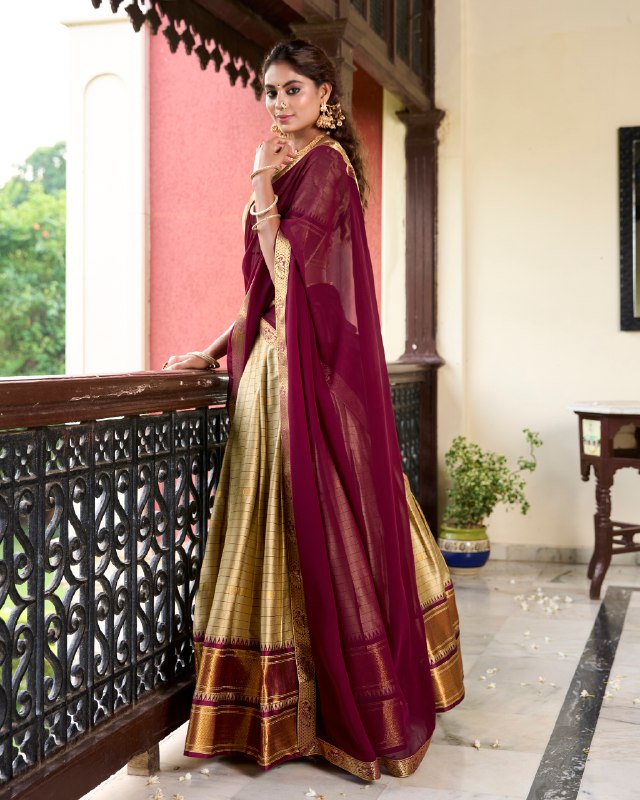 Chikoo Color Cotton Silk Weaving Work With Paithani Concept Lehenga