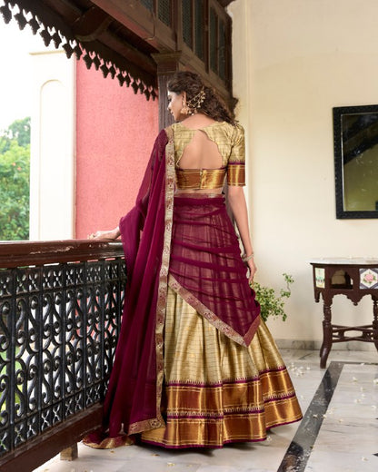 Chikoo Color Cotton Silk Weaving Work With Paithani Concept Lehenga