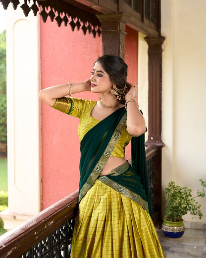 Parrot Color Cotton Silk Weaving Work With Paithani Concept Lehenga