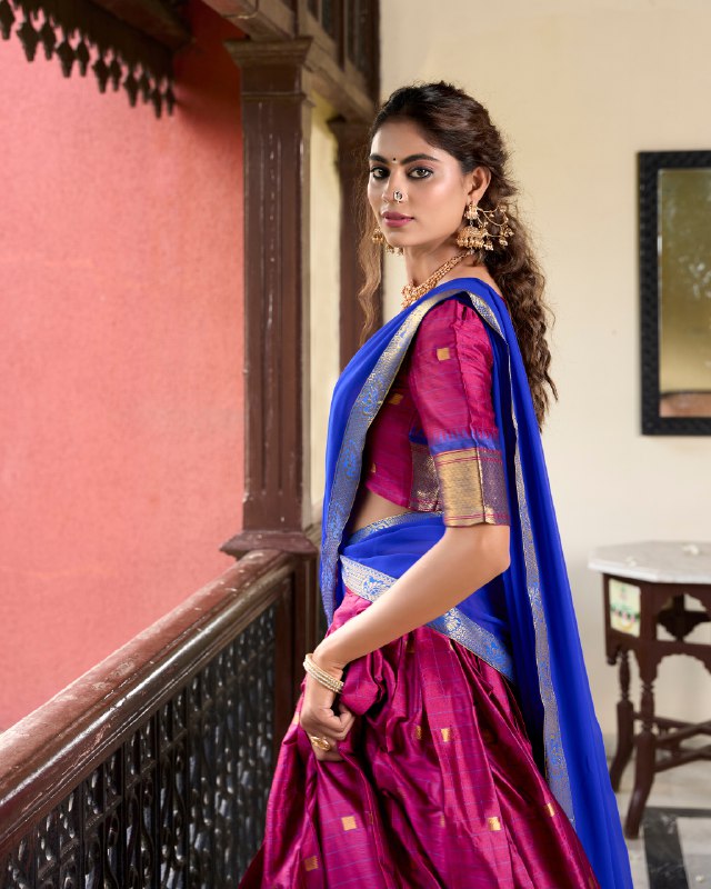 Pink Color Cotton Silk Weaving Work With Paithani Concept Lehenga