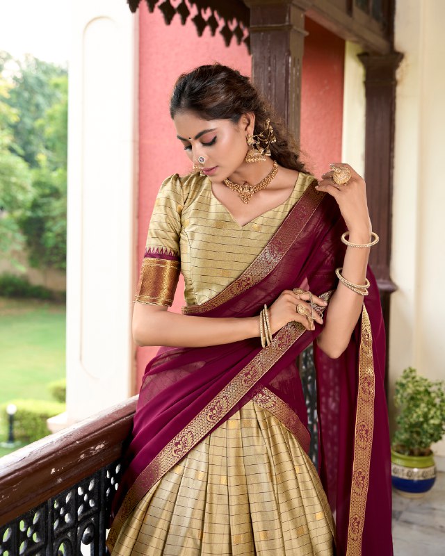 Chikoo Color Cotton Silk Weaving Work With Paithani Concept Lehenga