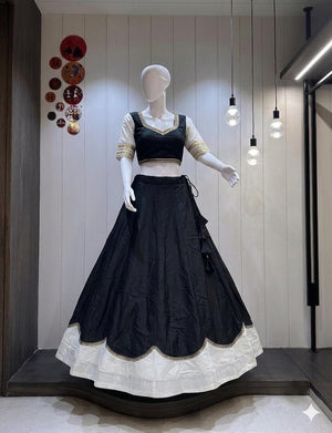Garba Dress Black and White Rayon Lehenga
