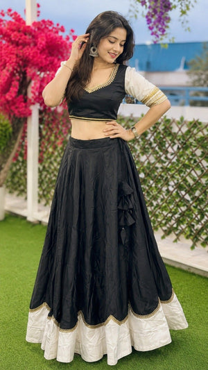 Black and White Pure Rayon Navratri Lehenga Choli for Women