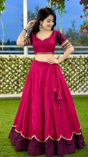 Rani pink and wine pure rayon Navratri lehenga choli with sequins lace
