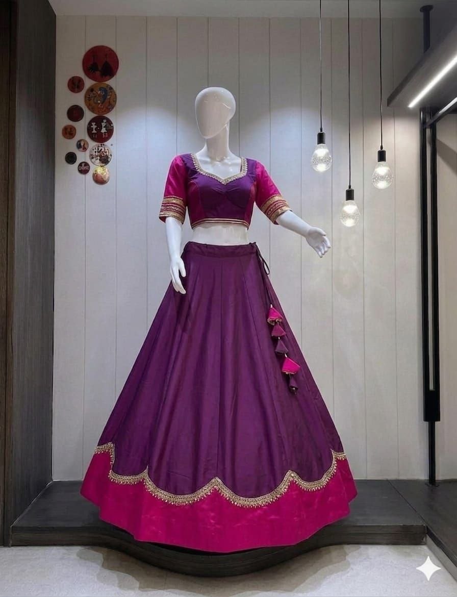 Pure rayon Navratri lehenga choli purple with scalloped sequins border
