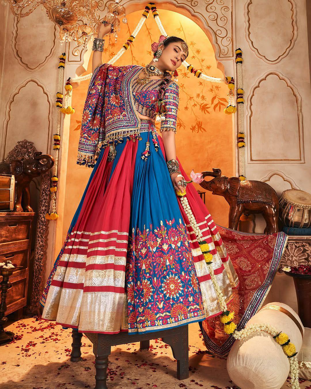 Designer Navratri lehenga with mirror embroidered choli
