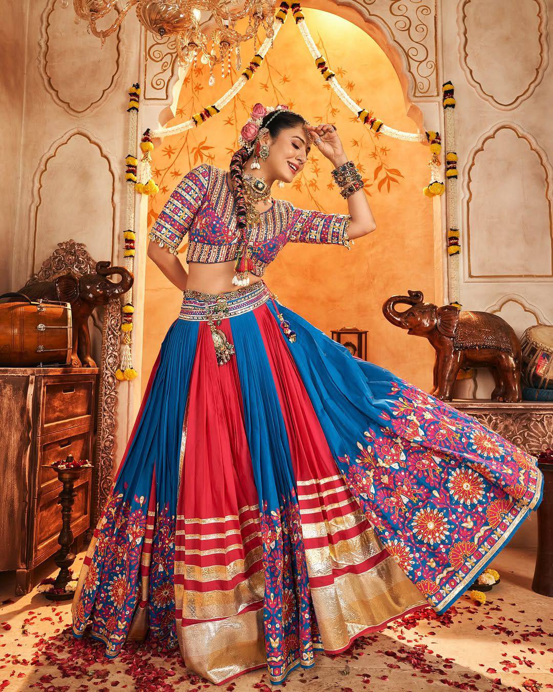 Heavy muslin cotton chaniya choli with gota patti border
