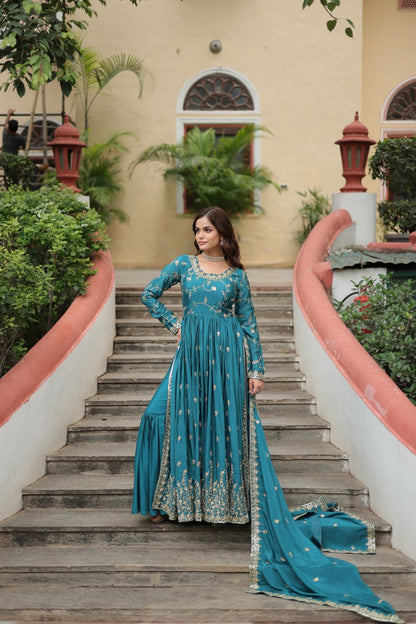 Rama Color Chinon With Rich Sequins Embroidered Work Sharara Suit