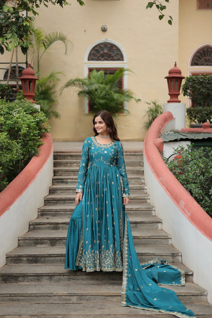 Rama Color Chinon With Rich Sequins Embroidered Work Sharara Suit