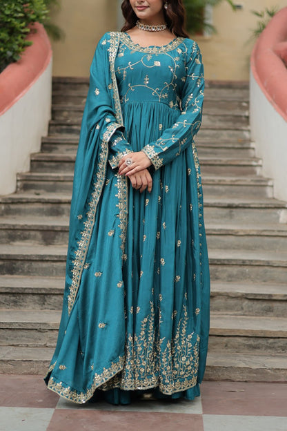 Rama Color Chinon With Rich Sequins Embroidered Work Sharara Suit