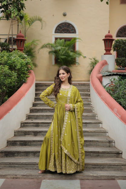 Parrot Color Chinon With Rich Sequins Embroidered Work Sharara Suit