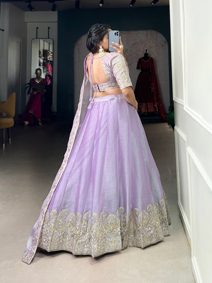 Lavender Burberry Silk Sequins Embroidery Work Lace Border With Sequins Lehenga