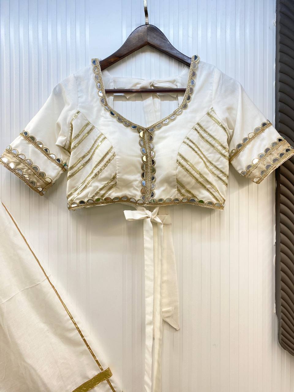 White Cotton Embroidery With Mirror Work Embroidery With Mirror Work Navratri Lehenga Choli