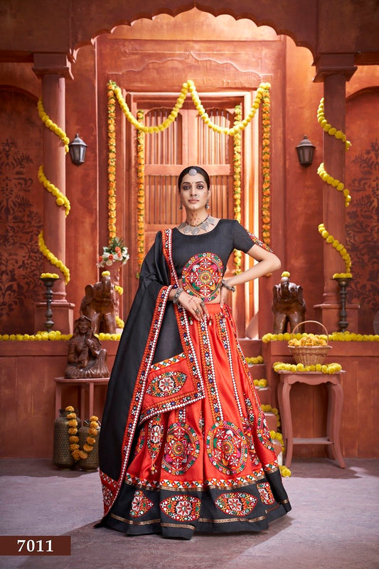Black Rajwadi Gamthi Butta Lace Mirror Hand Work Navratri Lehenga Choli