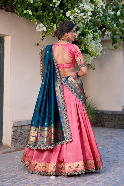 Light Pink Paithani Silk Zari Weaving Work With Sequins Lehenga Choli