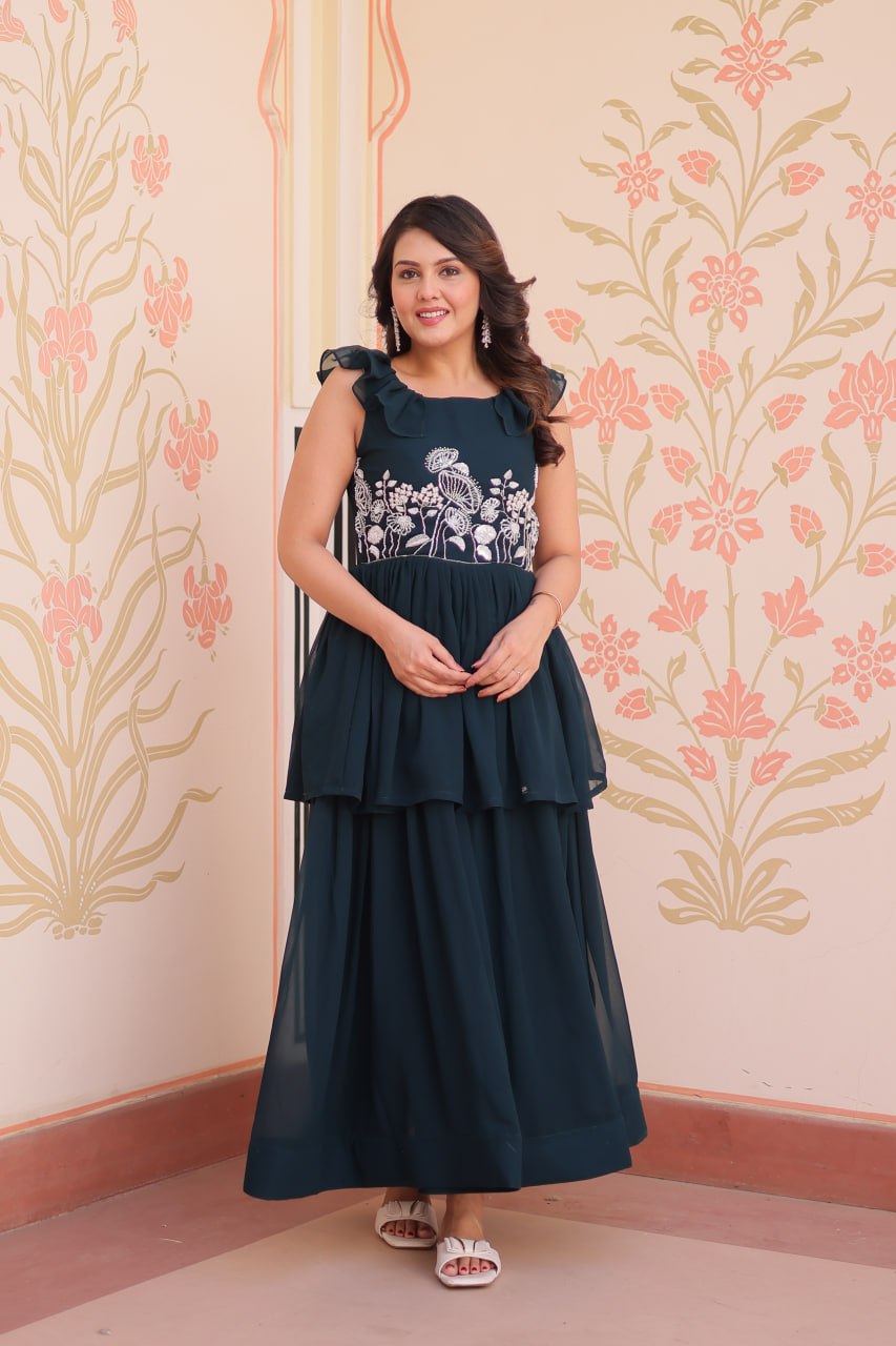 Rama Faux Blooming With Beads Embroidered Work Gown