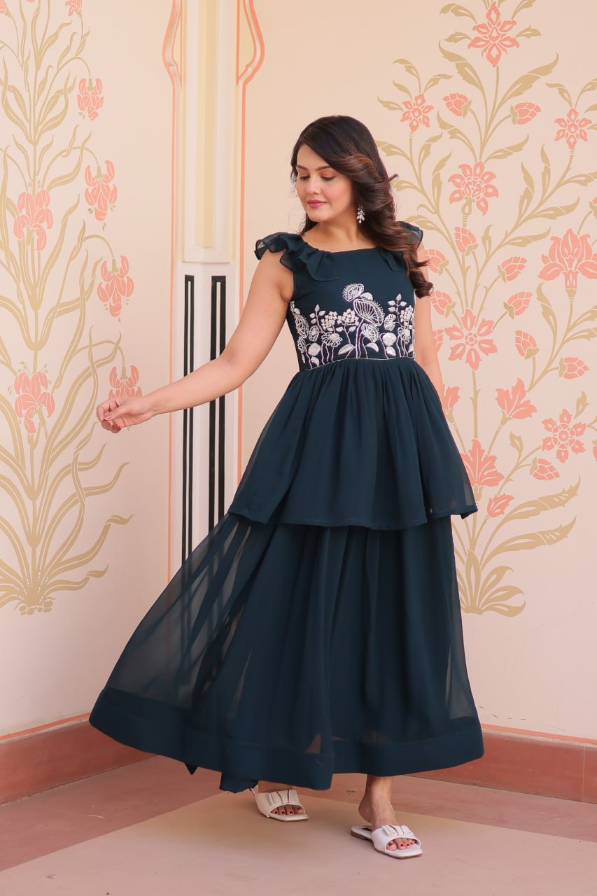 Rama Faux Blooming With Beads Embroidered Work Gown
