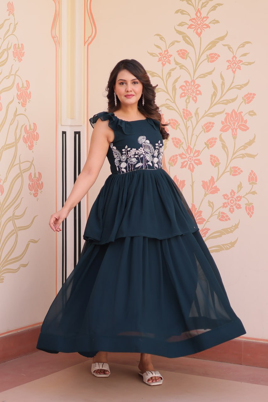 Rama Faux Blooming With Beads Embroidered Work Gown