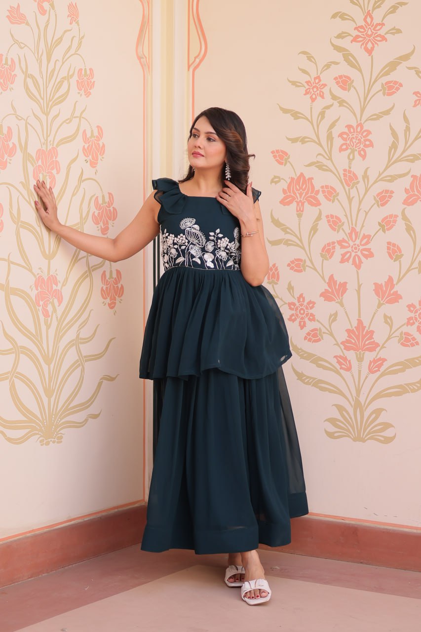 Rama Faux Blooming With Beads Embroidered Work Gown