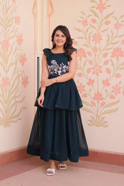 Rama Faux Blooming With Beads Embroidered Work Gown