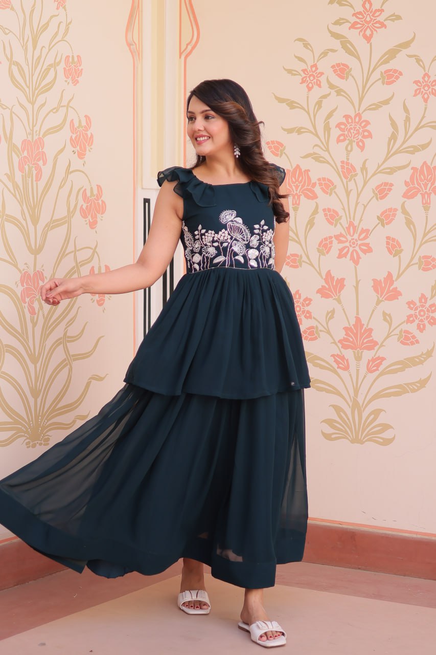 Rama Faux Blooming With Beads Embroidered Work Gown