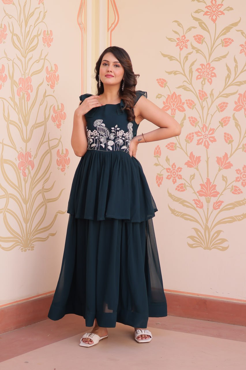 Rama Faux Blooming With Beads Embroidered Work Gown