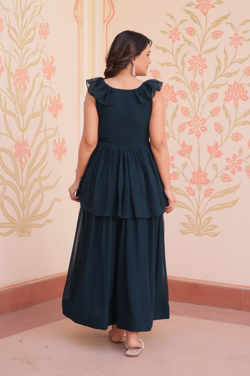 Rama Faux Blooming With Beads Embroidered Work Gown