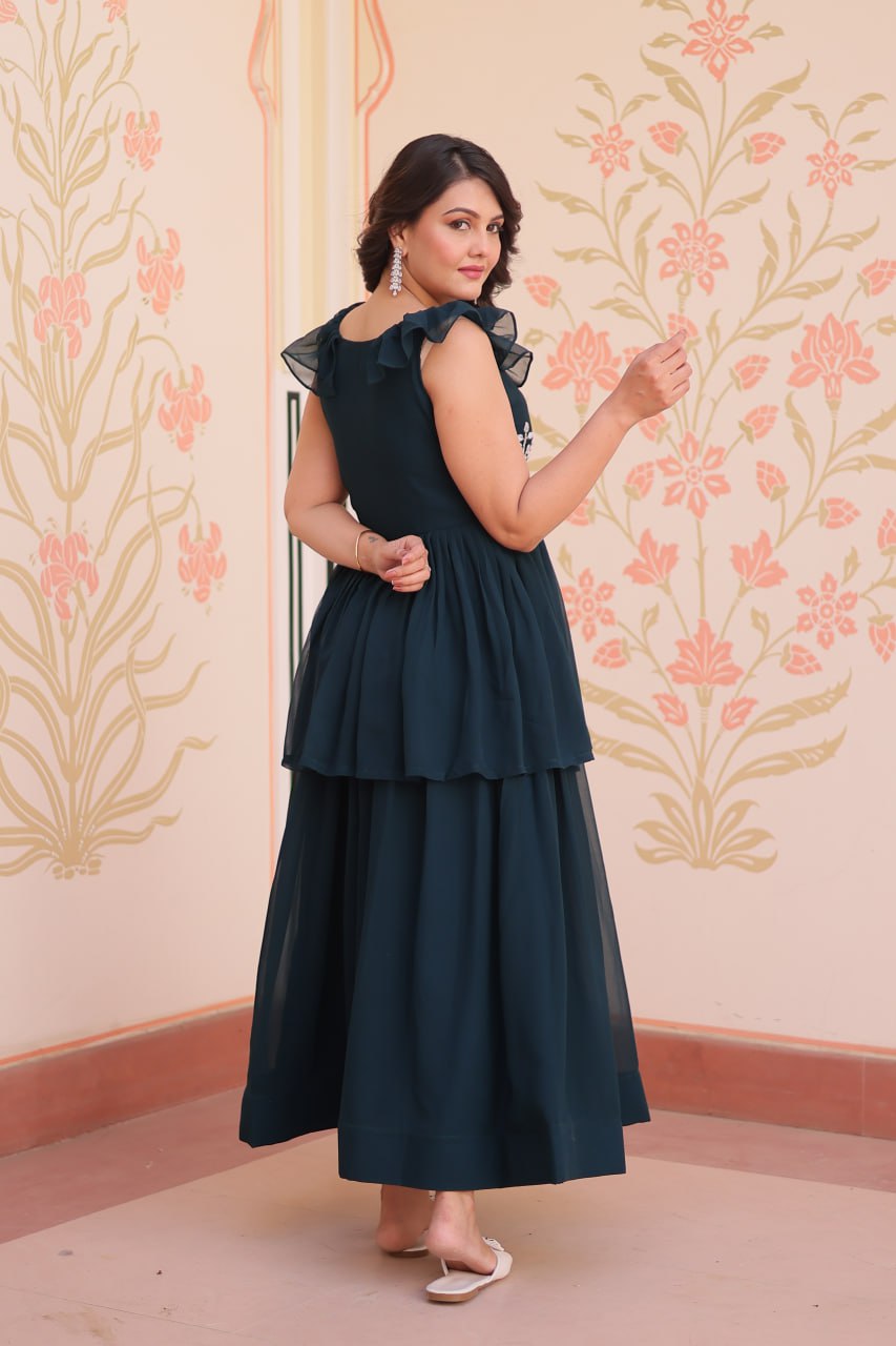 Rama Faux Blooming With Beads Embroidered Work Gown