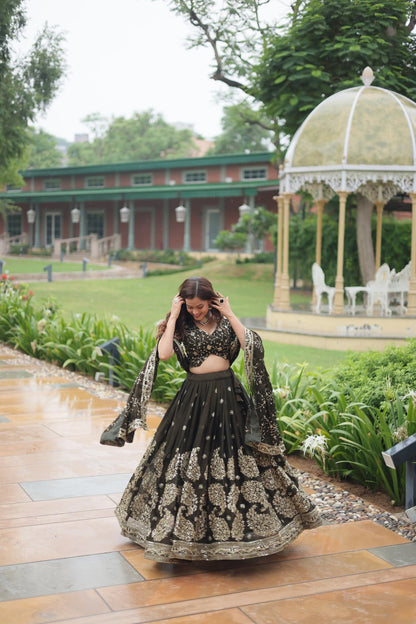 Mehandi Rangoli Silk With Heavy Sequins and Thread Embroidered Work Lehenga