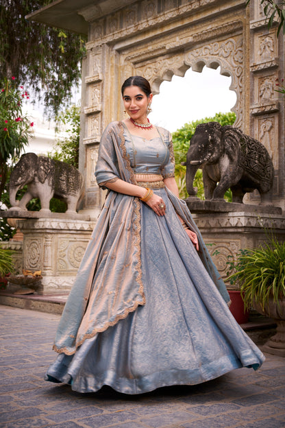 Sea Blue Fendi Sequins And Thread Embroidery Work Lehenga Choli