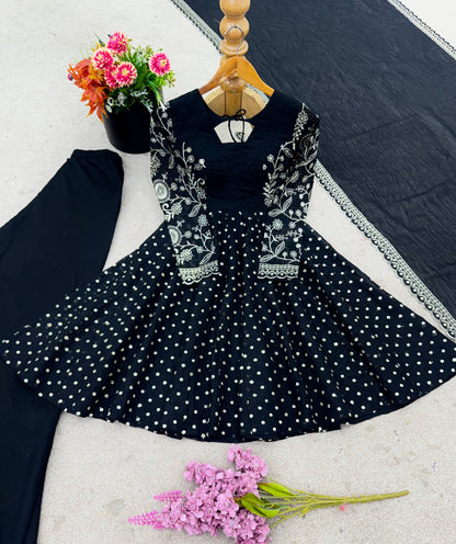Black Crunchy Silk Embroidery Sequence Work Sharara Suit Set