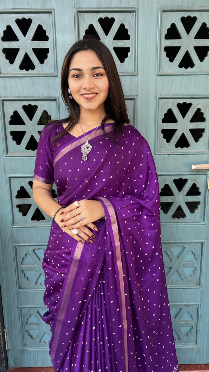 Purple Soft Mal Mal Cotton Silk Print Traditional Saree