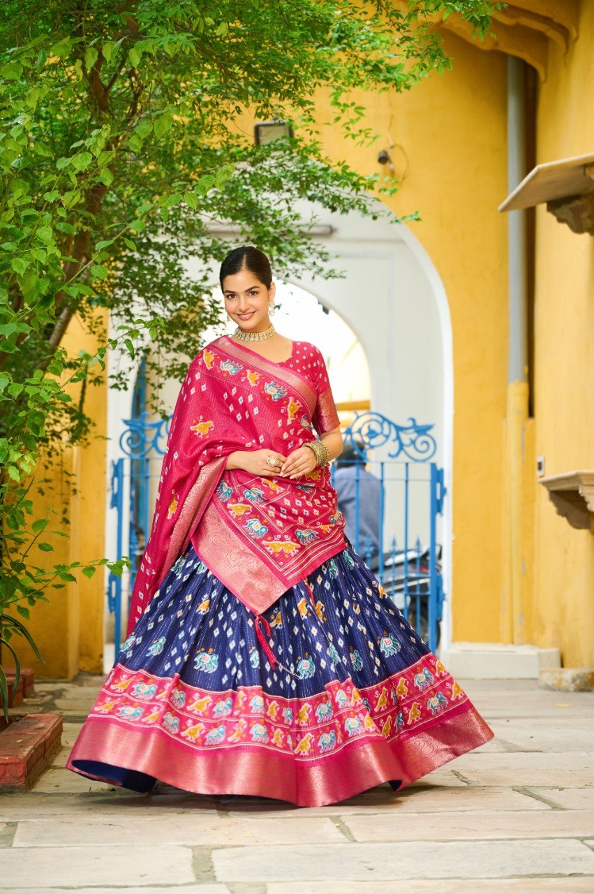 Royal Blue Lichi Silk Lehenga with Traditional Jacquard Border and Jari Lining Print by The Beauty Queen Surat