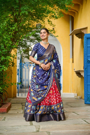 Red Lichi Silk Lehenga with Traditional Jacquard Border and Jari Lining Print by The Beauty Queen Surat