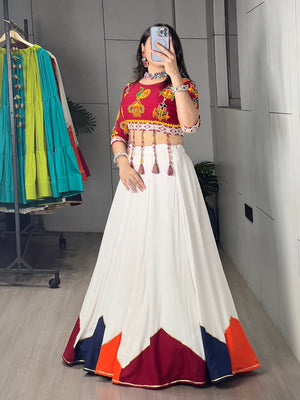 White multicolour kali Navratri chaniya choli ready to wear for dandiya
