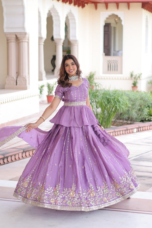 Lavender Gold Crush With Multi Thread Embroidery Zari Sequins Work Lehenga Choli