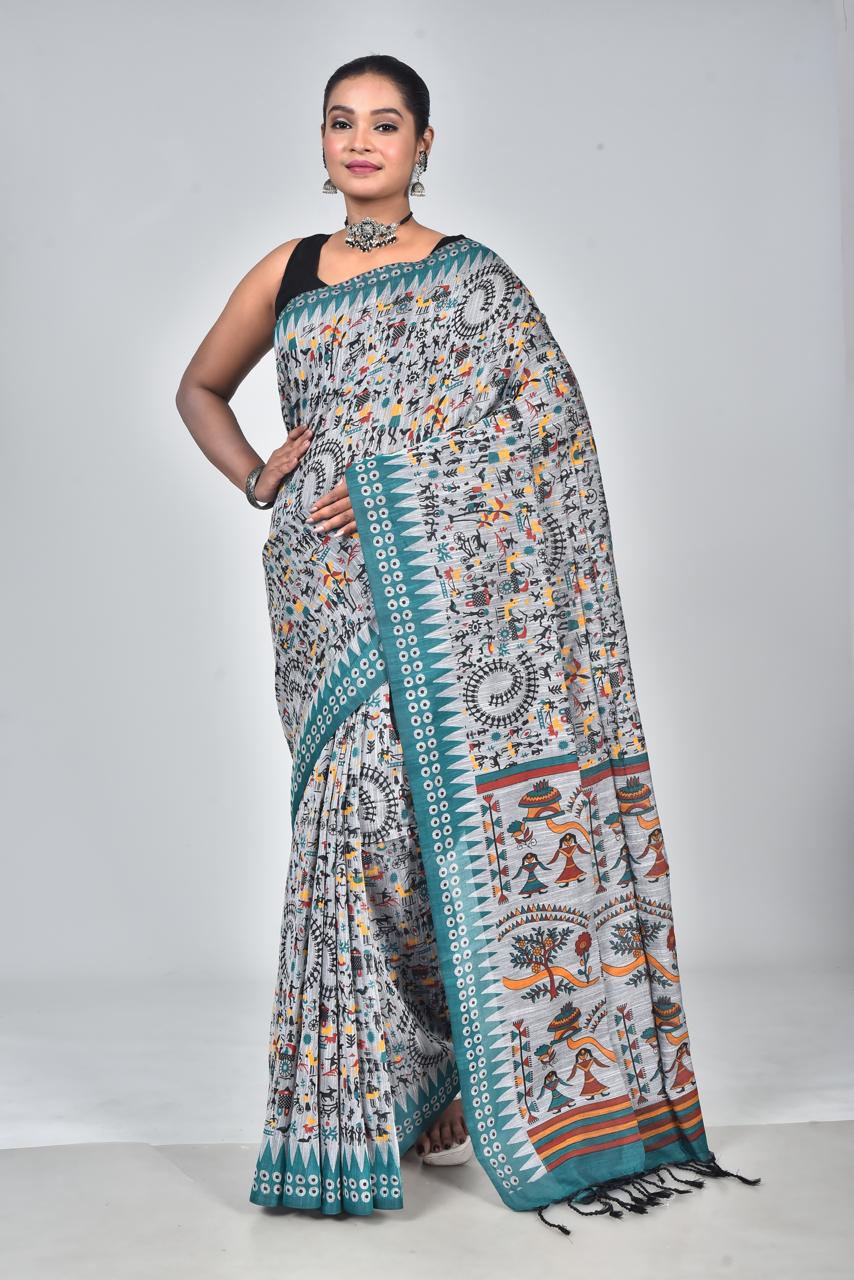 Sky Premium Lilan Cotton With Fine Digital Print Saree