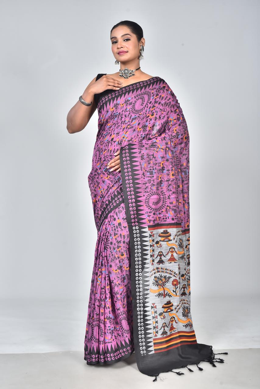 Light Pink Premium Lilan Cotton With Fine Digital Print Saree