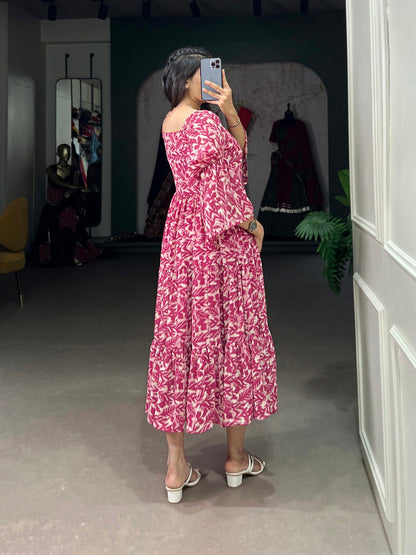 Pink Triple Layer Georgette Printed Gown