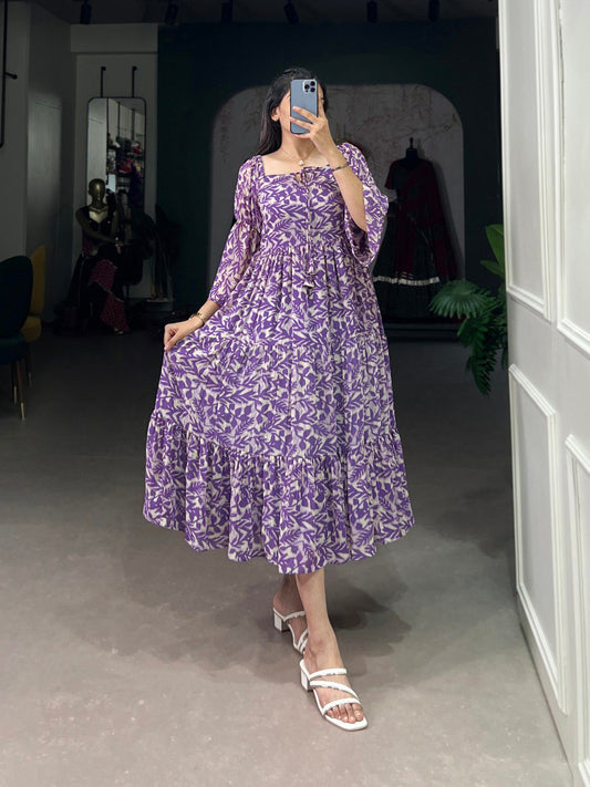 Lavender Triple Layer Georgette Printed Gown