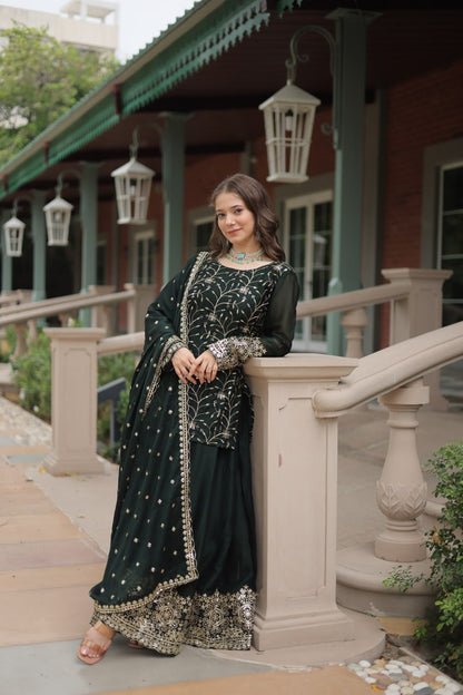 Black Rangoli Silk With Heavy Sequins Thread Embroidered Work Plazzo