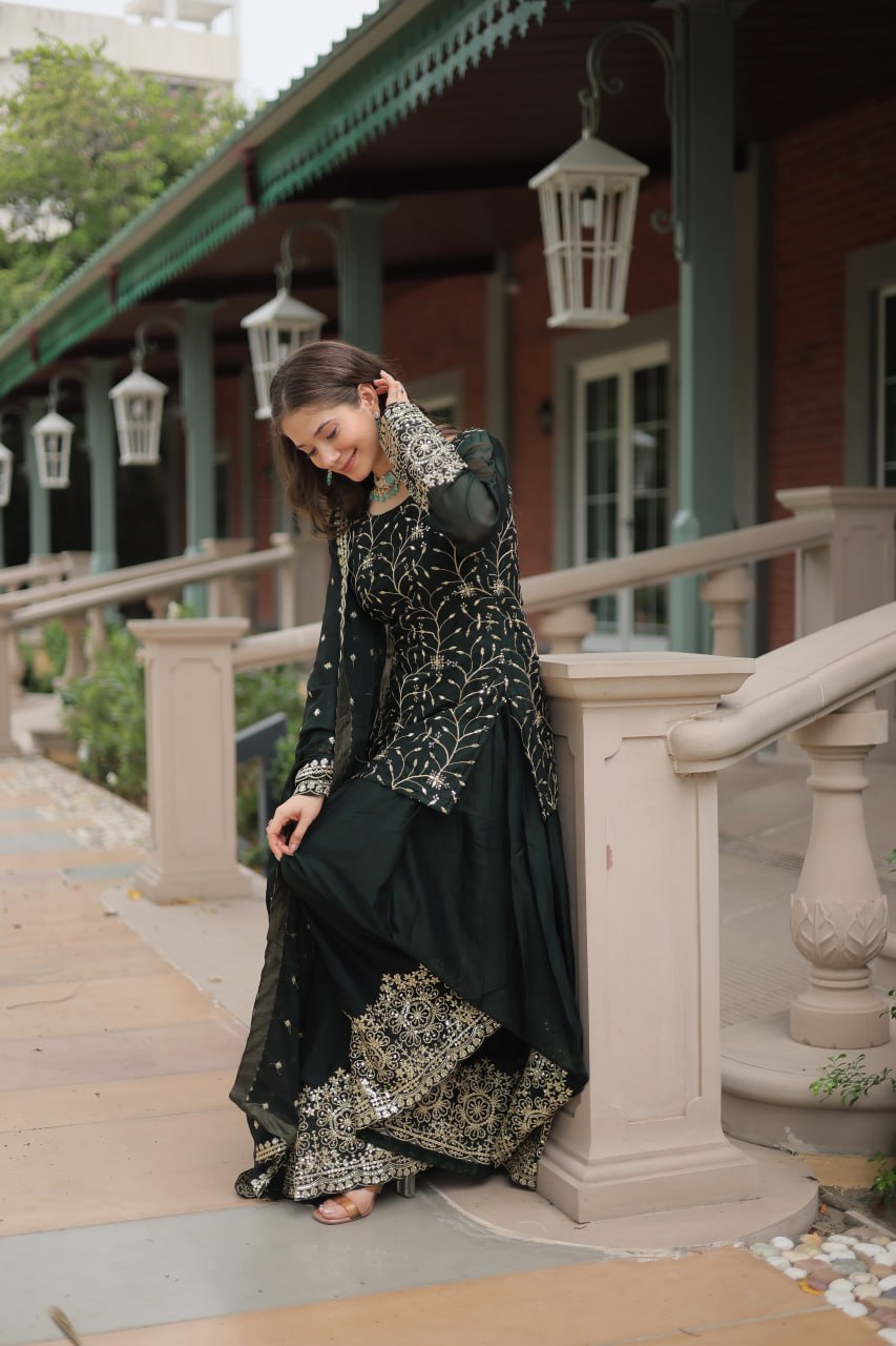 Black Rangoli Silk With Heavy Sequins Thread Embroidered Work Plazzo