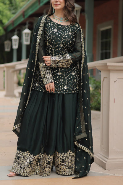 Black Rangoli Silk With Heavy Sequins Thread Embroidered Work Plazzo