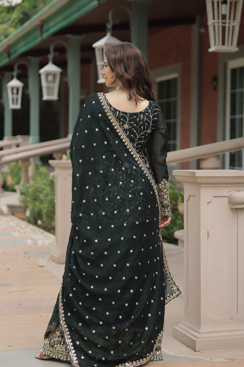 Black Rangoli Silk With Heavy Sequins Thread Embroidered Work Plazzo